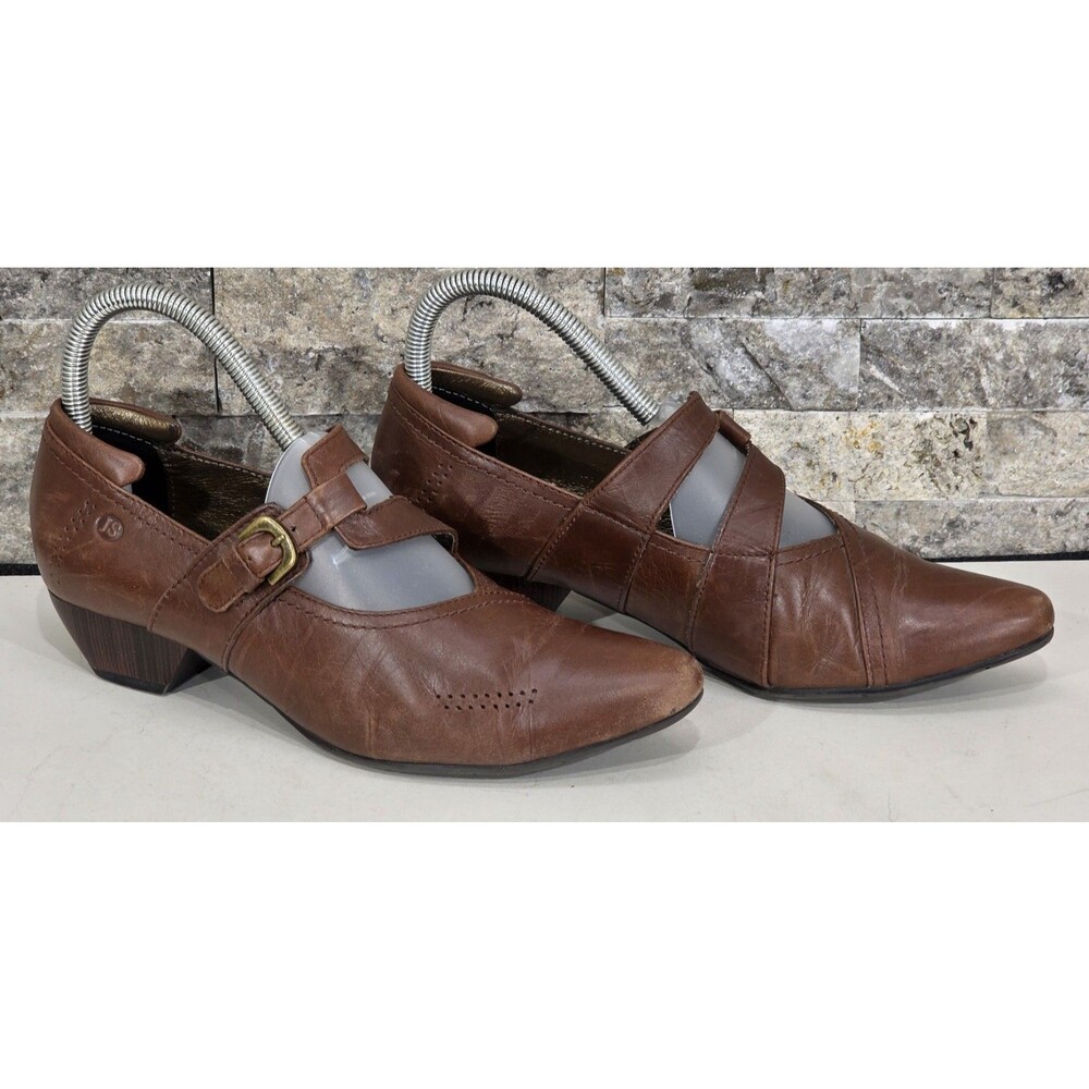 Josef Seibel Brown Leather Mary Jane 37 6.5 Block Heel Pointed Toe Shoes Boho
